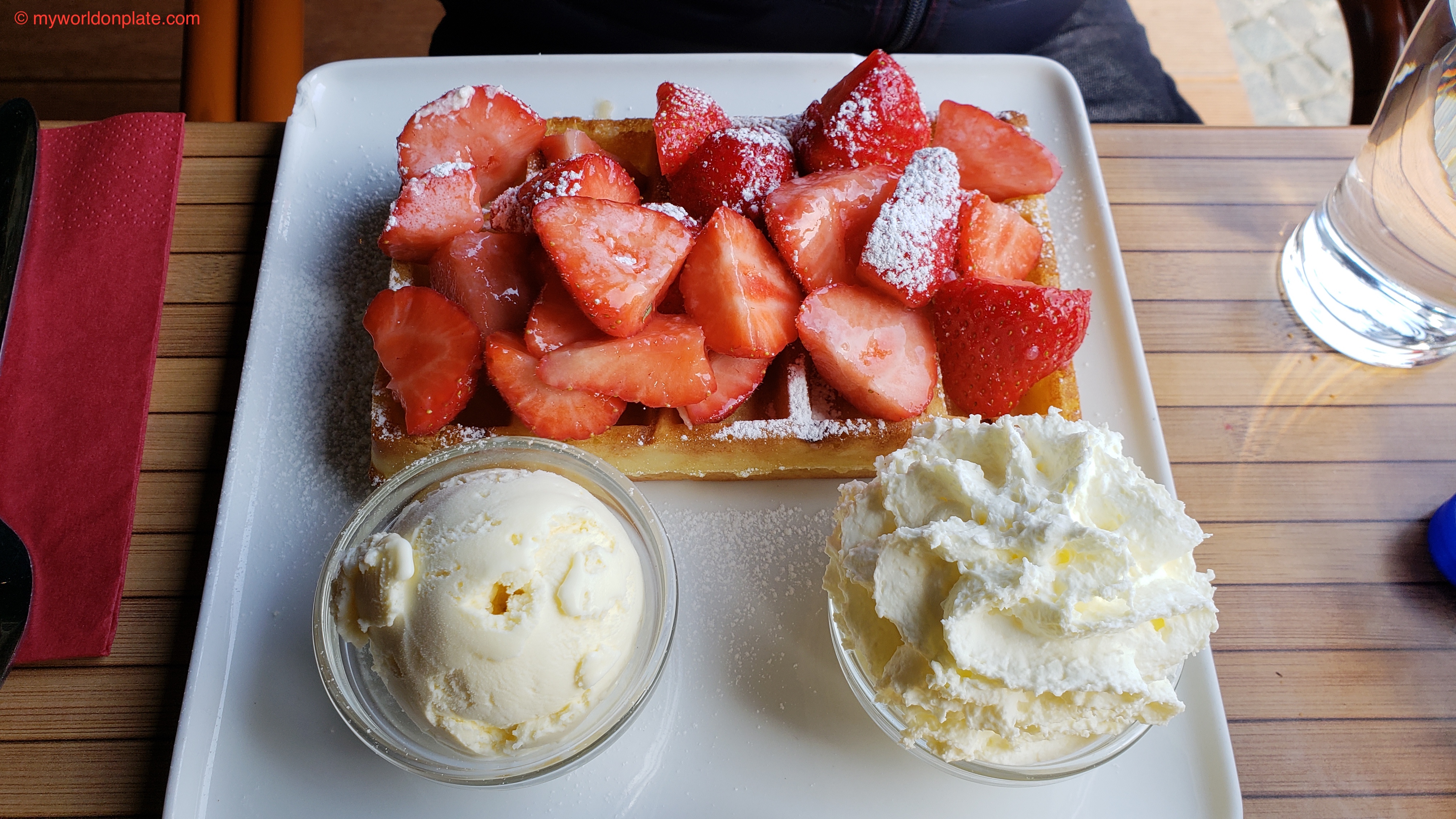 Waffles Strawberry And Vanilla Ice Cream