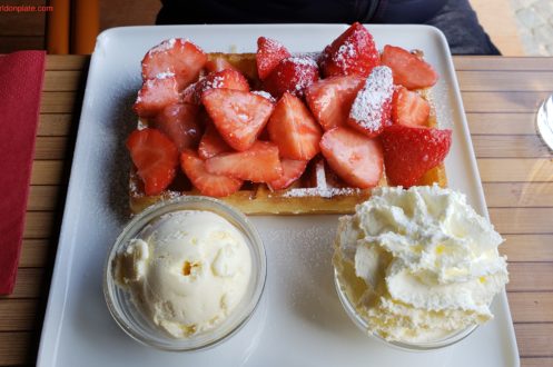 Waffles Strawberry And Vanilla Ice Cream