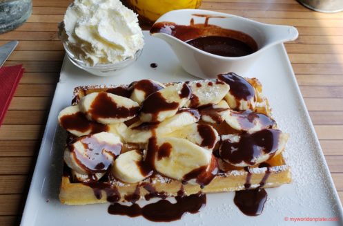 Waffles Bananas And Chocolate Sauce